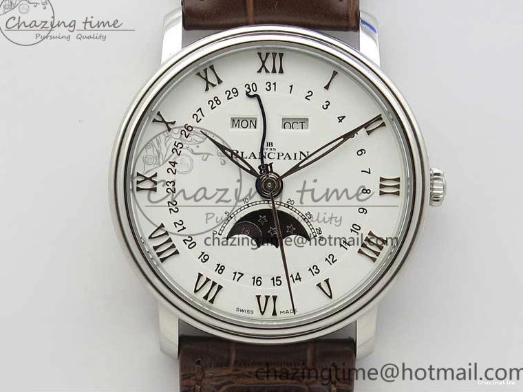 0321 Villeret 6654 SS Complicated Function OMF 1:1 Best Edition White Dial on Brown Leather Strap A6654 V Popular 7904